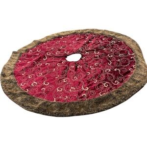 Valery Madelyn Christmas Tree Skirt 48 inch With Gold Scrolling Sequins Fur